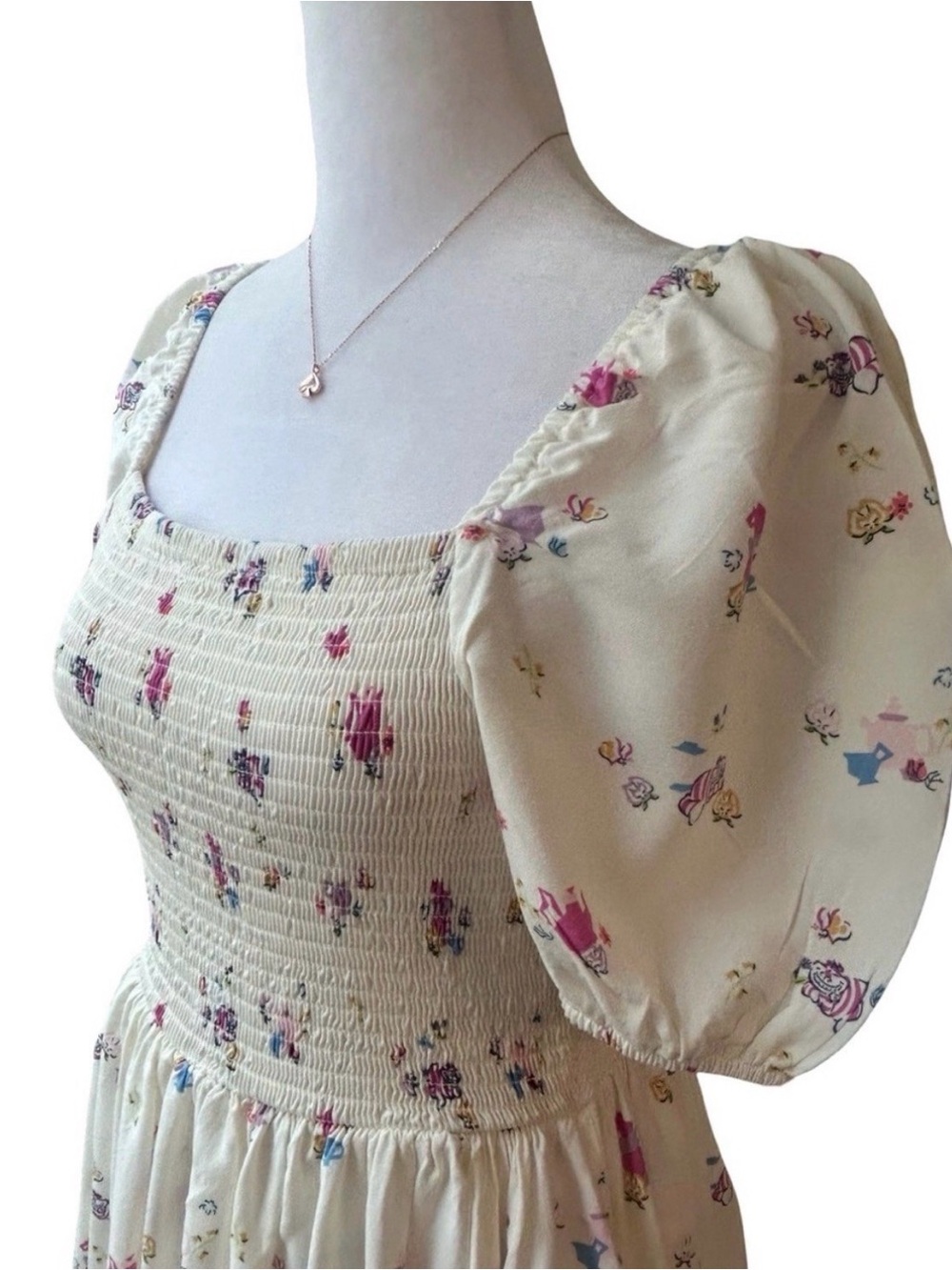 Disney BoxLunch Alice in Wonderland Icons Smocked Milkmaid coquette dress S - Picture 5 of 12